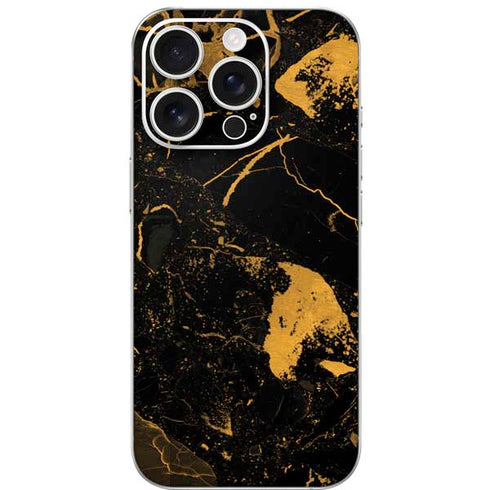 Black and Gold Scattered Marble iPhone 16 Pro Skin